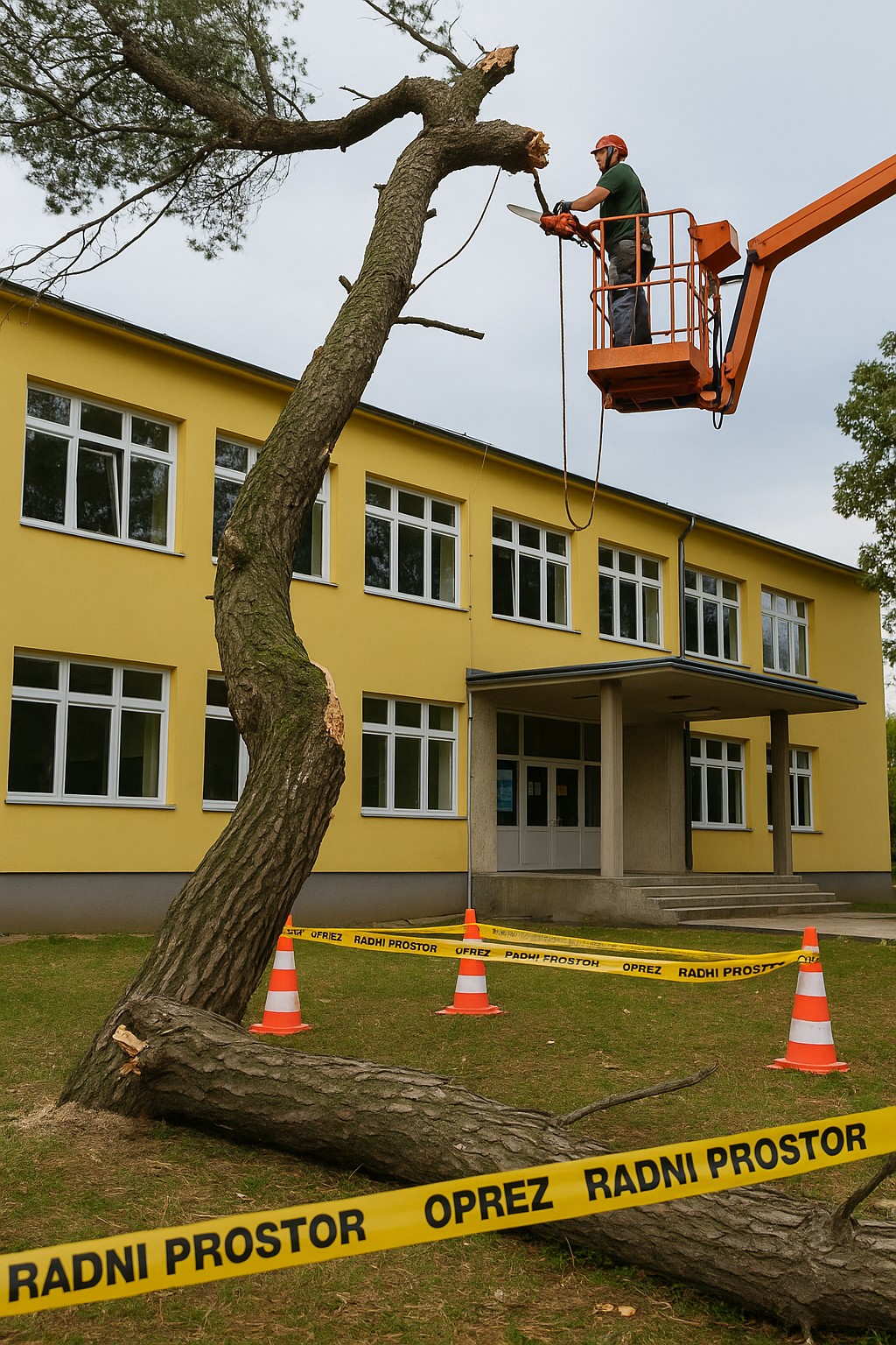 Uklanjanje slomljenog stabla ispred škole